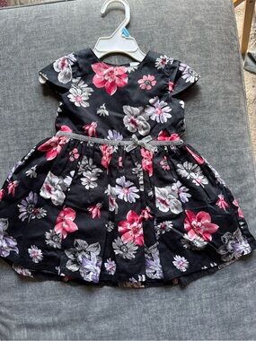 Carter's Black Floral Party Dress with Pink, Purple & Silver Accents
